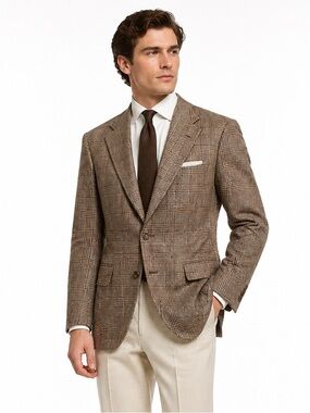 CRICKETEER Vintage Wool Camel Hair Plaid Blazer Sport Coat 46L Brown Ivy Classic